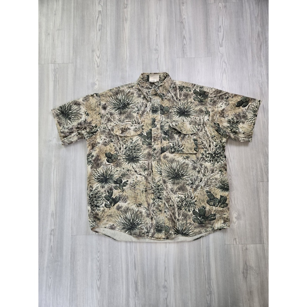 Game Guard Shirt Men XL Brown Camo Button Up Short Sleeve